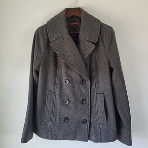 Merona Pea Coat Womens Size XL Gray Wool Blend Double Breasted Lined Jacket